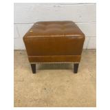 Tufted Brown Leather Ottoman