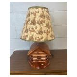 Wood Log Cabin Table Lamp w/ Deer Shade
