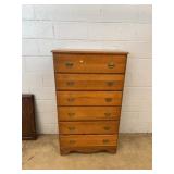 Wooden 5-Drawer Tall Dresser with Brass Pulls