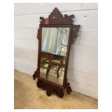 Mahogany Framed Wall Mirror with Carved Crest