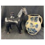 Salt Glazed Pitcher w/ Pottery Candle Holder