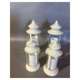 4 White Metal Candle Lanterns