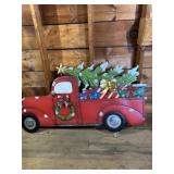 Red Truck with Christmas Tree Metal Outdoor Sign