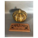 Large Ceramic Pumpkin & "Pumpkin Patch" Sign