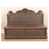 Carved Renaissance Oak Wood Box/Bench w/ Gargoyle