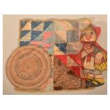 Antique Crib Quilt, Braided Mat & Fabric Doll