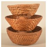 Group of Three Antique Rye Straw Baskets