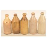 Five Antique Stoneware Beer Bottles