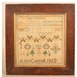 Framed Ann Carroll 1812 Needlework Sampler