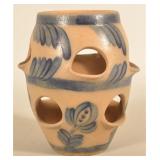 Unusual Blue-Decorated Roseville Strawberry Pot