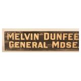 Melvin Dunfee General Merchandise Wood Trade Sign