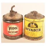 Veedol & Nourse Invader 5-Gallon Oil Cans