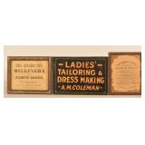 Antique Reverse-Painted Dress Making Sign & Others