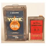 York Compressor Oil 5-Gal & Baker Castor Oil Tins