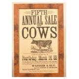 Great 1887 New Hope, PA Cow Auction Broadside