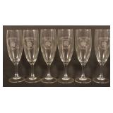 Set of 6 Flute Glasses Etched Lancaster, PA Police