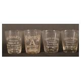 Four Lancaster, PA Etched Whiskey Shot Glasses