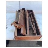 Wooden Toolbox With Assorted Hand Tools