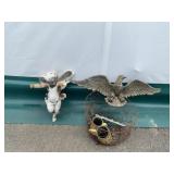 Garden Cherub, Eagle Plaque, Wire Basket Lot