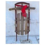 Wood and Metal Sled with Red Bow