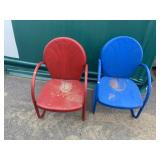 Metal Outdoor Chairs, Red and Blue