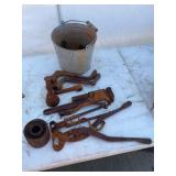 Galvanized Bucket With Assorted Rusty Tools