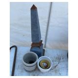 Stone Obelisk and Ceramic Crocks Lot