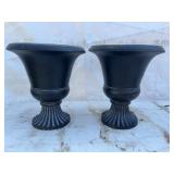Pair Black Cast Metal Urn Planters