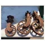 3 Large Cast Iron Cart Wheels