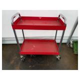 Two-Shelf Red Metal Utility Cart on Casters