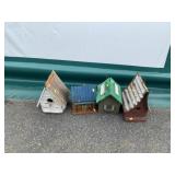 Four Painted Wooden Birdhouses