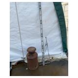 Metal Milk Can, Level, and Grabber Tool