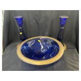 Cobalt Center Bowl w/ Candlesticks
