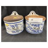 (2) German Transferware Salt Crocks