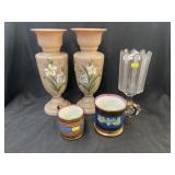 Lustreware w/ Paint-Decorated Vases
