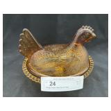 Vintage Amber Glass Hen On Nest