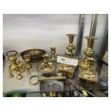 Brass Candlesticks w/ Decorative Items