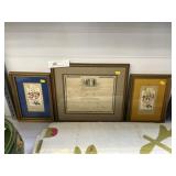(2) Framed Embroideries w/ Marriage Cert.