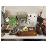 Woodenwares, Depression Glass & Asst. Bottles