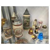 German Beer Steins w/ Inkwell & Figurines