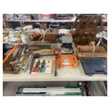 Assort. of Hand Tools, Work Light, & Bottle Rack