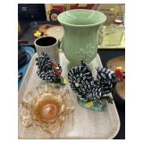 McCoy Vase w/ Figurines & Carnival Glass Bowl