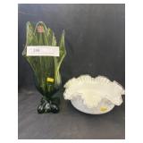 Viking Art Glass Vase w/ Silver Crest Center Bowl