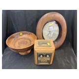 Still Bank w/ Carved Wood Bowl & Portrait