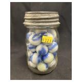 Blue and White Swirl Agate Shooter Marbles