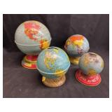 (4)  Tin Litho Globe-Form Still Banks