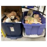 (2) Storage Totes w/ Dolls & Plush Toys