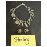 Sterling Silver Charm Bracelet & Earrings
