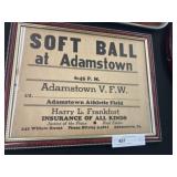 Framed Adamstown Softball Sign