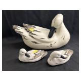 (3) Composition Goose Figurines